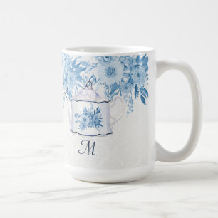 Monogramm Eleganter Teekopf Dusty Blue n White Flo Kaffeetasse