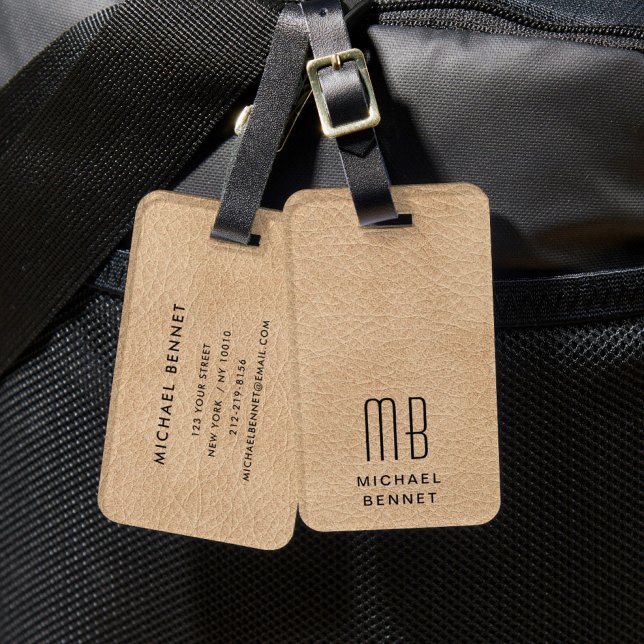 Monogramm Elegantes Beige Gepäckanhänger (Monogrammed Elegant Beige Luggage Tag)