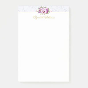 Monogramm Elegantes Blumen Vintage Chic Marmor Post-it Klebezettel