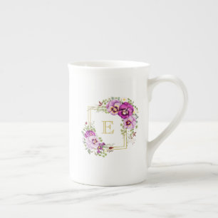 Monogramm Elegantes Blumen Vintage Violette Stiefm Prozellantasse