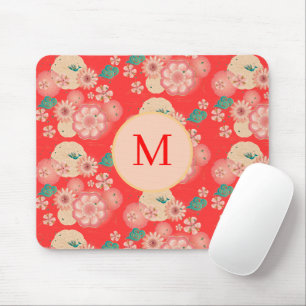 Monogramm Elegantes Blumenornament Pfirsichgarten Mousepad