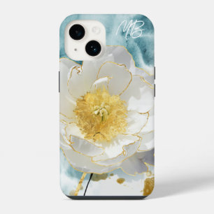 Monogramm Elegantes Einfaches Weißes Blumen-Aquare iPhone 14 Hülle
