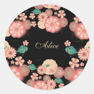 Monogramm Elegantes Florales Frühlings-Pfirsichgar Runder Aufkleber