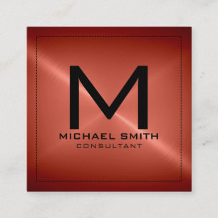 Monogramm Elegantes Modernes Rotes Bronze Edelstah Quadratische Visitenkarte