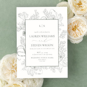 Monogramm Elegantes Salbeigrün Florales Hochzeitsd Einladung