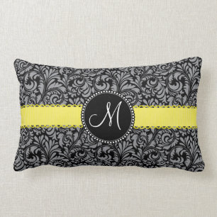 Monogramm-elegantes schwarzes silbernes lendenkissen