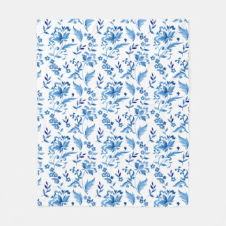Monogramm Elegantes Vintage Blaues Blumenmuster Fleecedecke