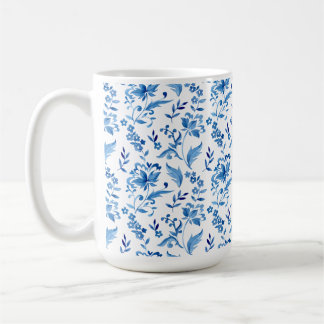 Monogramm Elegantes Vintage Blaues Blumenmuster Kaffeetasse