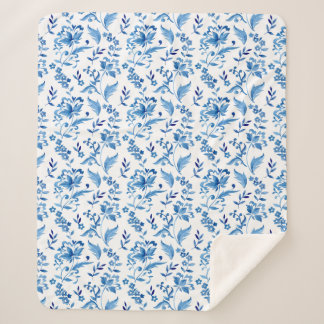 Monogramm Elegantes Vintage Blaues Blumenmuster Sherpadecke