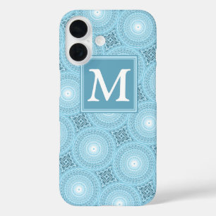 Monogramm Engel Blau Kreise Muster iPhone 16 Hülle