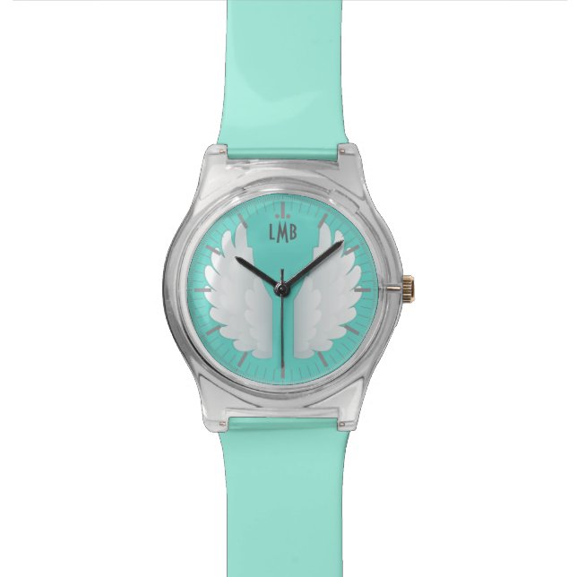 Monogramm-Engels-Flügel Uhr (Nahaufnahme)