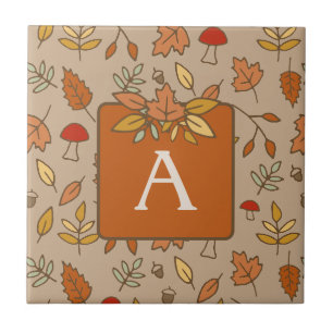 Monogramm-Erntedank-Herbstlaub Fliese