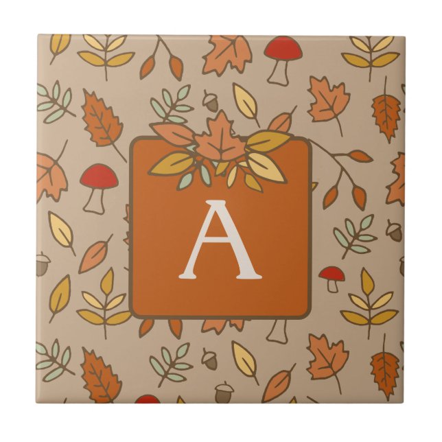 Monogramm-Erntedank-Herbstlaub Fliese (Vorderseite)