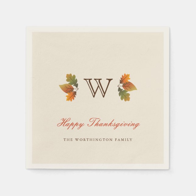 Monogramm-Erntedank-Party-Papier für den Herbst Serviette (Vorderseite)