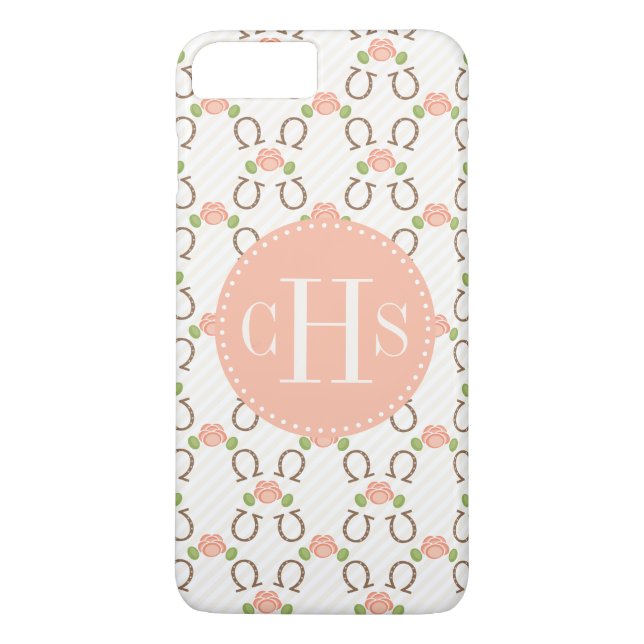 Monogramm erröten Rose und Hufeisen Case-Mate iPhone Hülle (Rückseite)