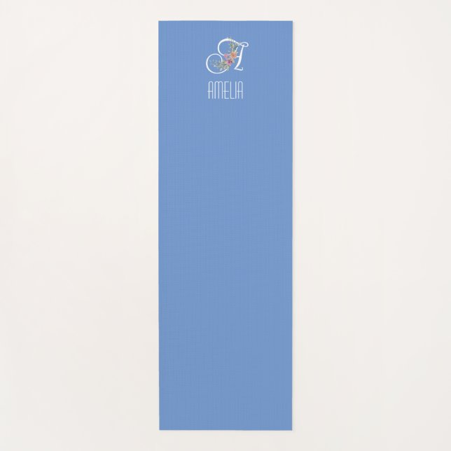 Monogramm erste Aquarellblau-Blume Yogamatte (Vorderseite)