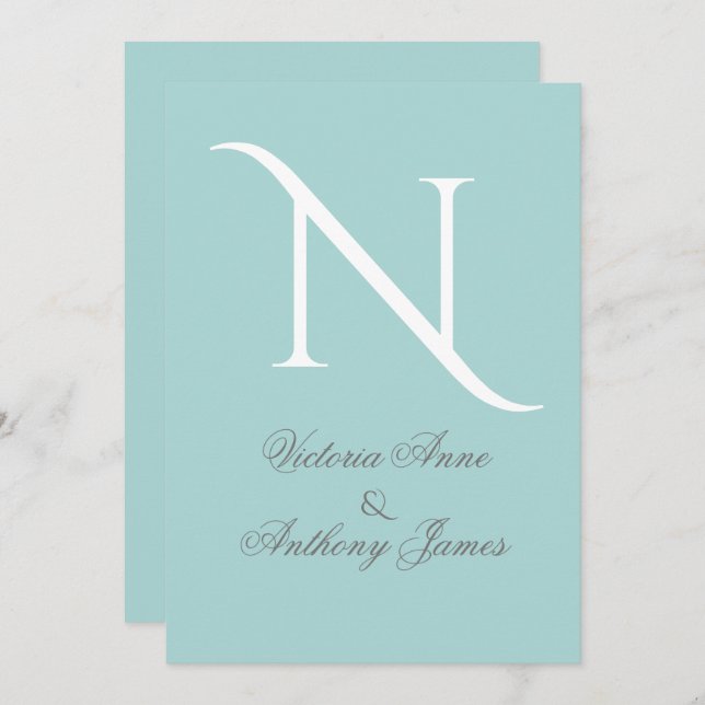 Monogramm erste blaue Hochzeitseinladung Einladung (Vorne/Hinten)