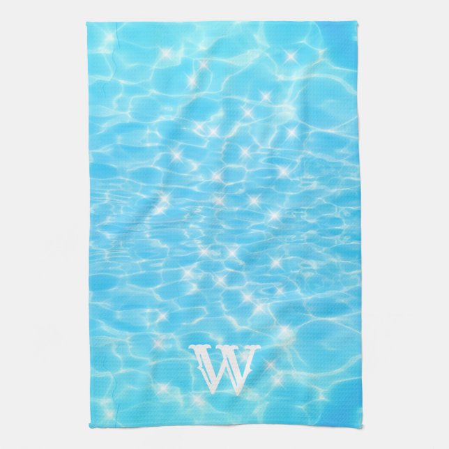 Monogramm erste blaue Wasser-Rippelwasserstruktur Geschirrtuch (Vertikal)