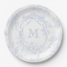 Monogramm erste florale Blue Toile Wedding Bridal