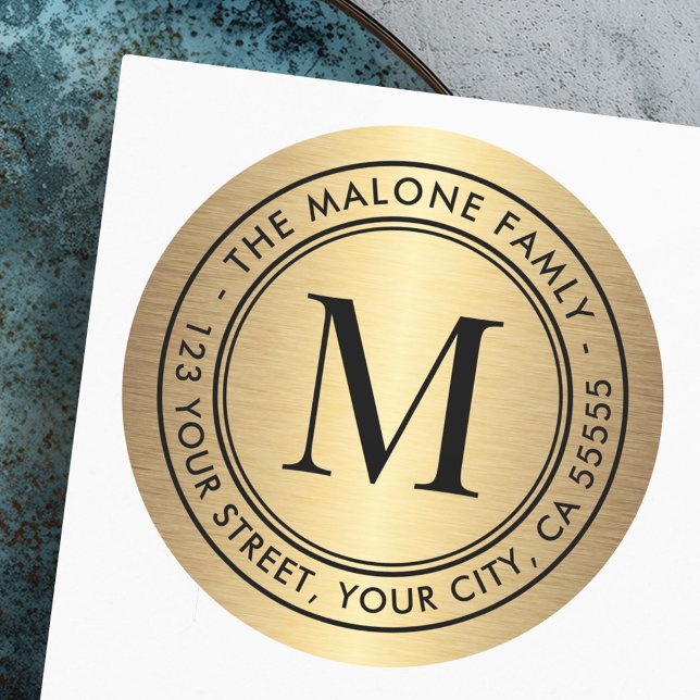 Monogramm erste goldene Gradientenkurve Runder Aufkleber (Monogram initial golden gradient return address classic round sticker)