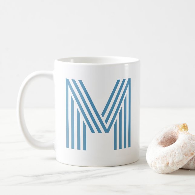 Monogramm erste große Print Summer Blue & White Kaffeetasse (Mit Donut)