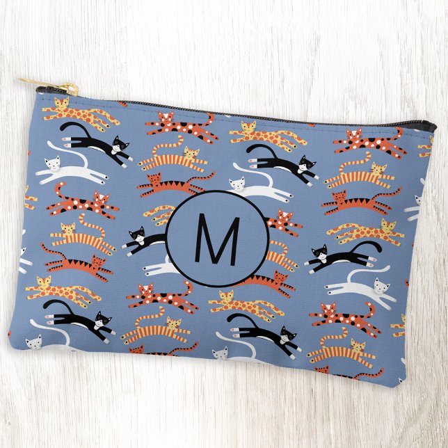 Monogramm erste Kitty Cat Personalisiert Zubehörtasche (Personalized monogram initial fun kitty cat pattern blue accessory stationery or toiletry bag)