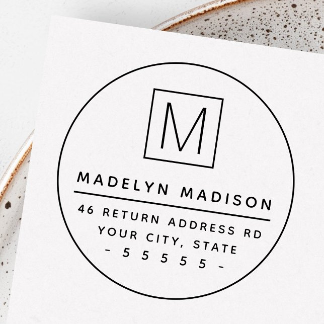 Monogramm erste minimale runde Rücksendeadresse Gummistempel (Monogram initial minimal round return address rubber stamp)