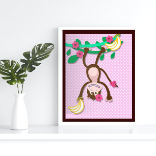 Monogramm erste pinke Mädchen Affe Kinder Kinderzi Poster