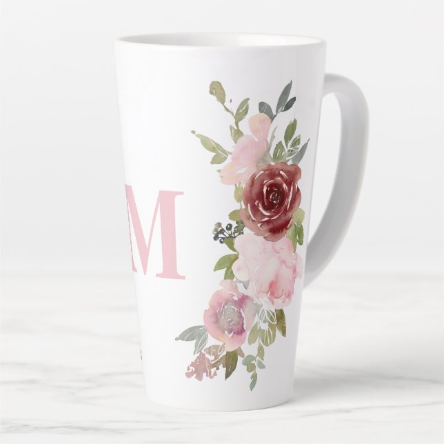 Monogramm erste rosa Rose Wasserfarbe Milchtasse (Rechte Ecke)