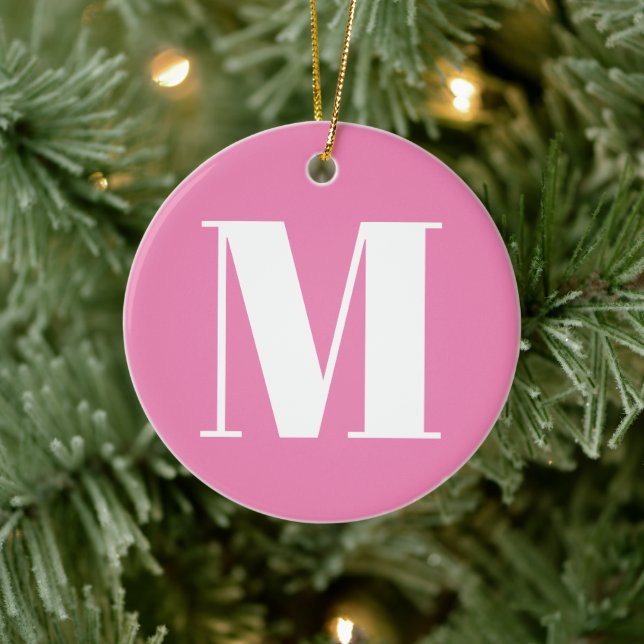 Monogramm erste rosa Weihnachten anpassen Keramik Ornament (Baum)