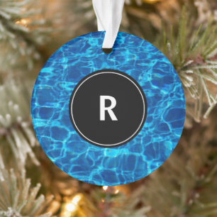 Monogramm erstes blaues Wassermuster Cooles Gesche Ornament
