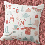 Monogramm erstes Retro-Scandinavian Hygge Kissen<br><div class="desc">Dieses skandinavische Design ist der perfekte Weg,  um Ihrem Leben eine Touch Hygge hinzuzufügen. Ein warmes und gemütliches Winterdesign mit rot-rosa und salzgrünen Akzenten. Originelle Kunst von Nic Squirrell. Ändern Sie das Monogramm zuerst,  um es zu personalisieren.</div>