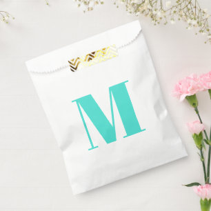 Monogramm erstes türkisfarbenes weißes Geschenk an Geschenktütchen