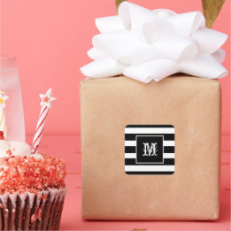 Monogramm Erstklassige Chic Cool B & W Streifen Quadratischer Aufkleber