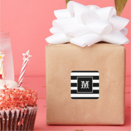 Monogramm Erstklassige Chic Cool B & W Streifen Quadratischer Aufkleber