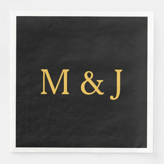 Monogramm Erstmaliger Gold Black Individuelle Name Serviette (Vorderseite)