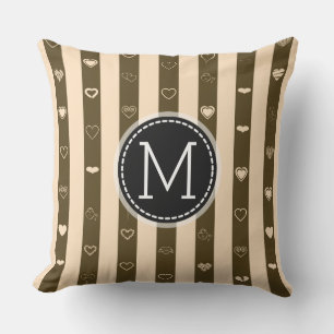 Monogramm Esel Braune Streifen Modernes Herz Muste Kissen