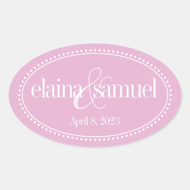 Monogramm-Etikett, Rosa, Caroline-Hochzeit Ovaler Aufkleber (Vorderseite)
