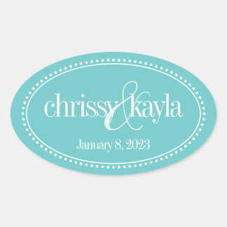 Monogramm-Etikett, Türkis, Caroline Wedding Ovaler Aufkleber