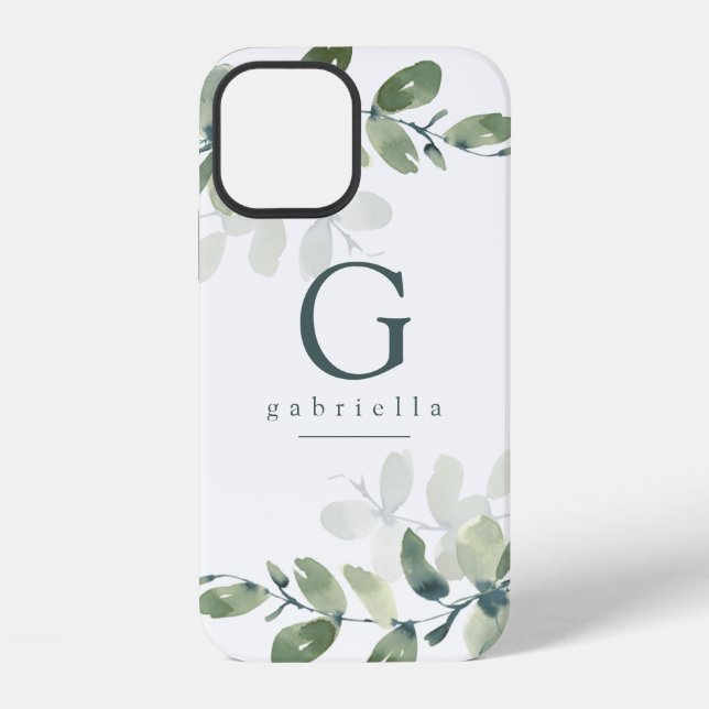 Monogramm Eukalyptus Botanik  iPhone Hülle (Rückseite)