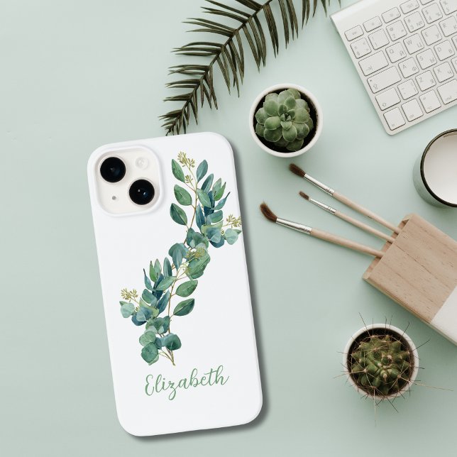 Monogramm Eukalyptus Botanisches Grün Case-Mate iPhone Hülle (Eucalyptus Greenery Botanical Monogrammed iPhone Case)