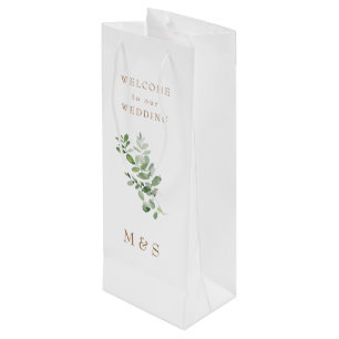Monogramm Eukalyptus Hochzeits Geschenktüte Für Weinflaschen