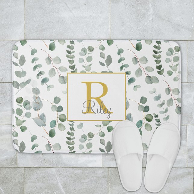 Monogramm-Eukalyptus-Muster Badematte (In situ bathroom floor)