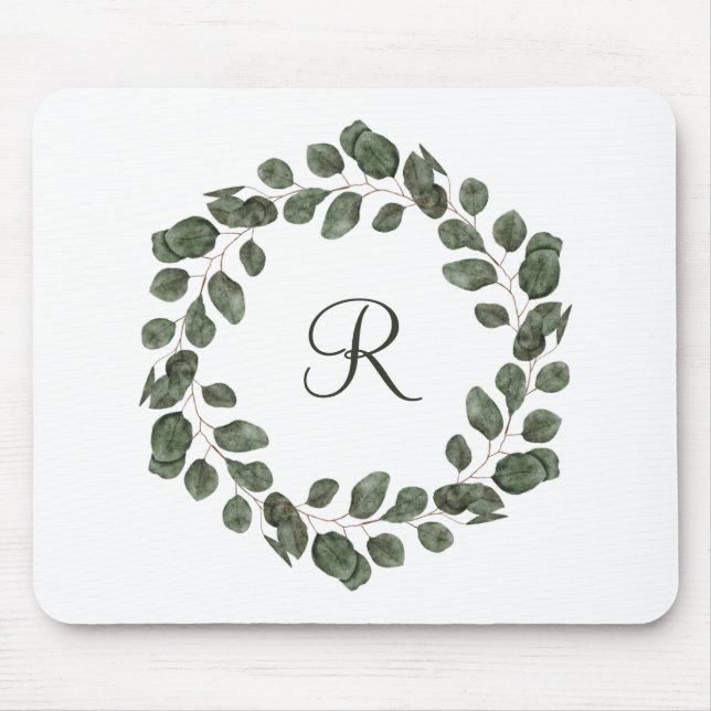 Monogramm Eukalyptusblätter Elegant Modern  Mousepad (Vorne)