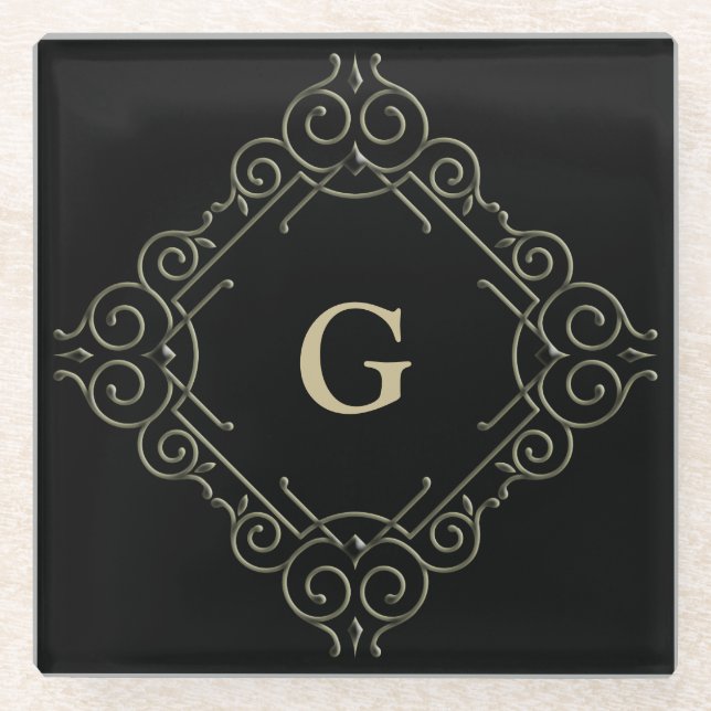 Monogramm Extravaganter Rahmen Glasuntersetzer (Vorderseite)