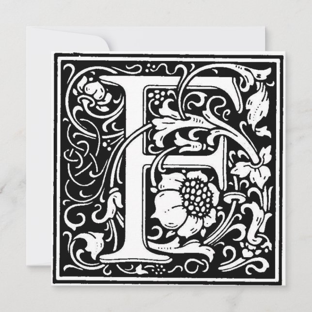 Monogramm F Initial Black and White Floral Pattern (Vorderseite)