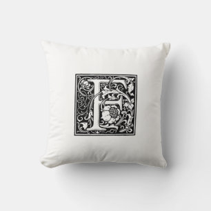 Monogramm F Initial Black and White Floral Pattern Kissen