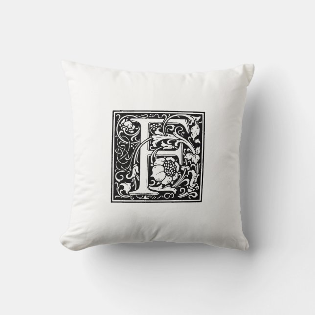 Monogramm F Initial Black and White Floral Pattern Kissen (Vorderseite)