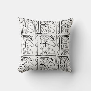 Monogramm F Initial Black and White Floral Pattern Kissen
