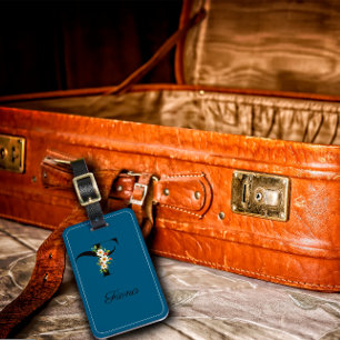 Monogramm F Kobalt Aquarell Blume Gepäckstück Gepäckanhänger